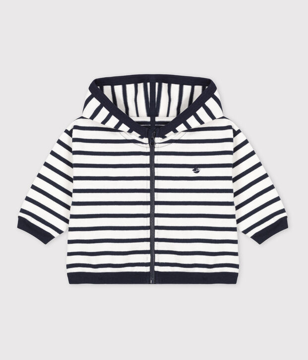 Sweatshirt &agrave; capuche b&eacute;b&eacute; ray&eacute; marini&egrave;re en jesey &eacute;pais bianco/blu