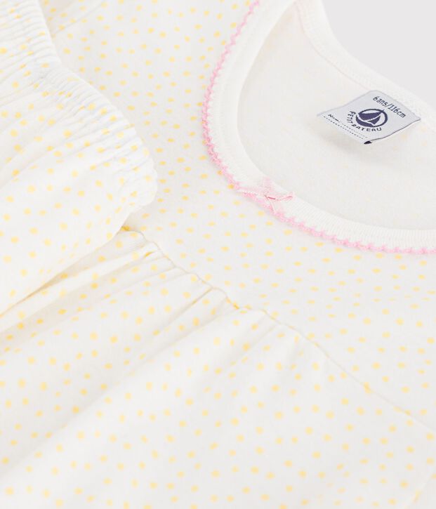 Pigiama corto in cotone arricciato con stampa a pois bambina giallo/bianco