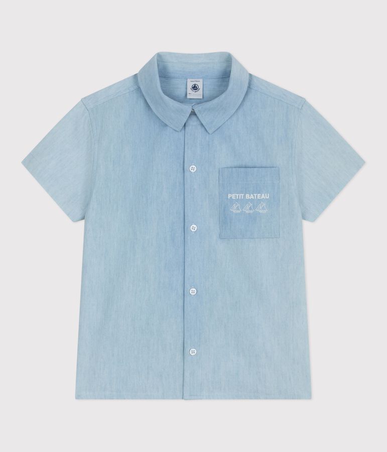 Camicia a maniche corte in cotone bambino blu BLEU CLAIR