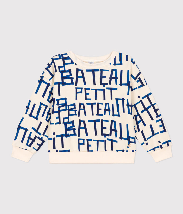 Felpa in molleton stampato bambino unisex ecru/blu
