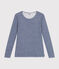 T-shirt a maniche lunghe in misto lana e cotone a righe donna blu MEDIEVAL/bianco MARSHMALLOW