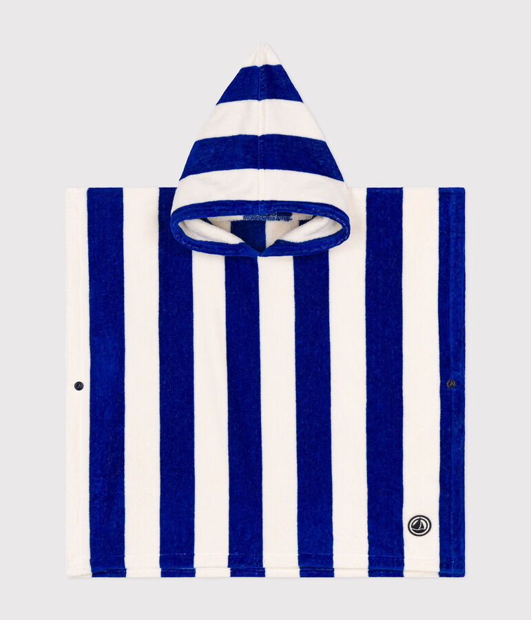 PONCHO DA BAGNO A RIGHE PER BAMBINI blu/bianco
