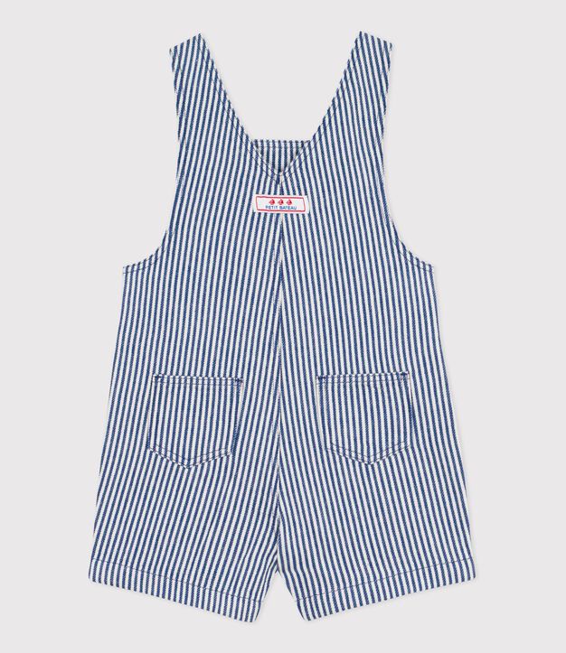 Salopette corta in serge beb&egrave;a righe neonato blu/bianco