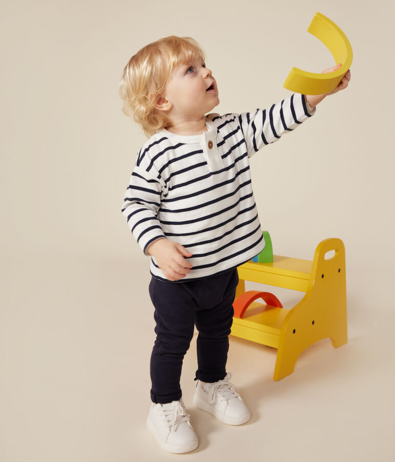 T-shirt beb&egrave; a maniche lunghe in cotone bianco/blu