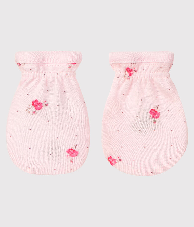 Paio di muffole a costine, il tessuto emblematico di Petit Bateau. rosa VIENNE/bianco MULTICO