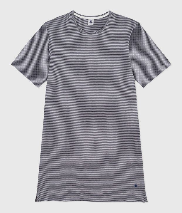 Camicia da notte a maniche corte in cotone a righe donna blu/bianco