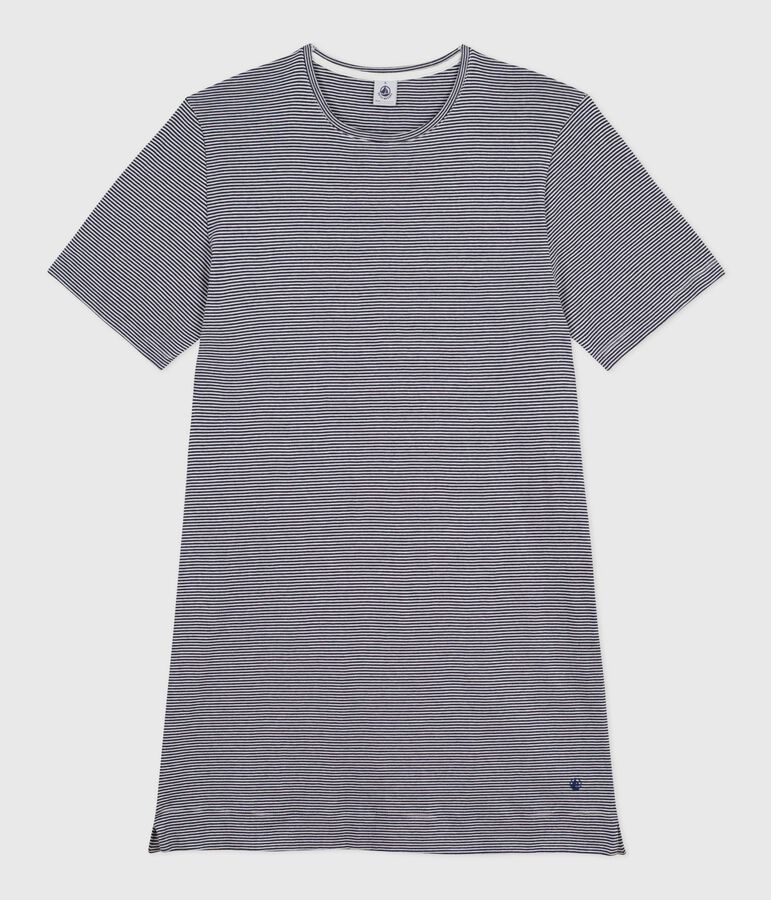 Camicia da notte a maniche corte in cotone a righe donna blu SMOKING/bianco MARSHMALLOW