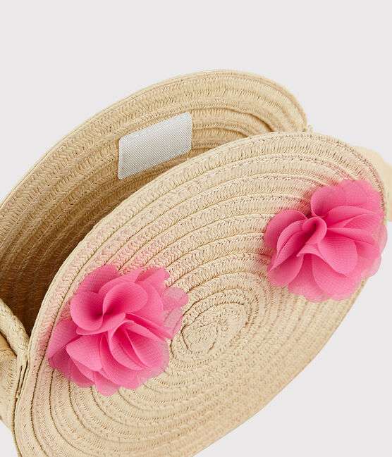 Zainetto rotondo in paglia a tracolla bambina rosa NATUREL