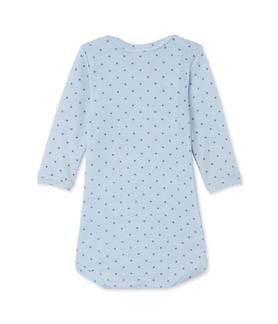 Body bebè bambino maniche lunghe lana e cotone blu FRAICHEUR/grigio TEMPETE
