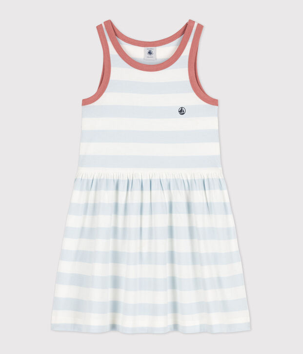 Abito senza maniche in cotone a righe bambina blu/bianco
