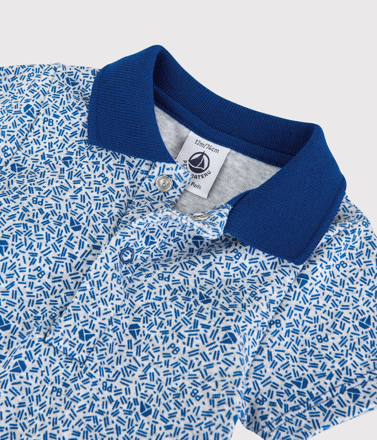 Body collo polo in cotone beb&egrave; maschio grigio/blu