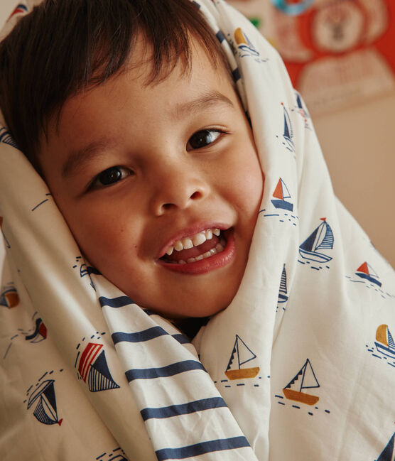 Copripiumino e federa per bambini con motivo barche bianco MARSHMALLOW/blu MEDIEVAL/ MULTICO