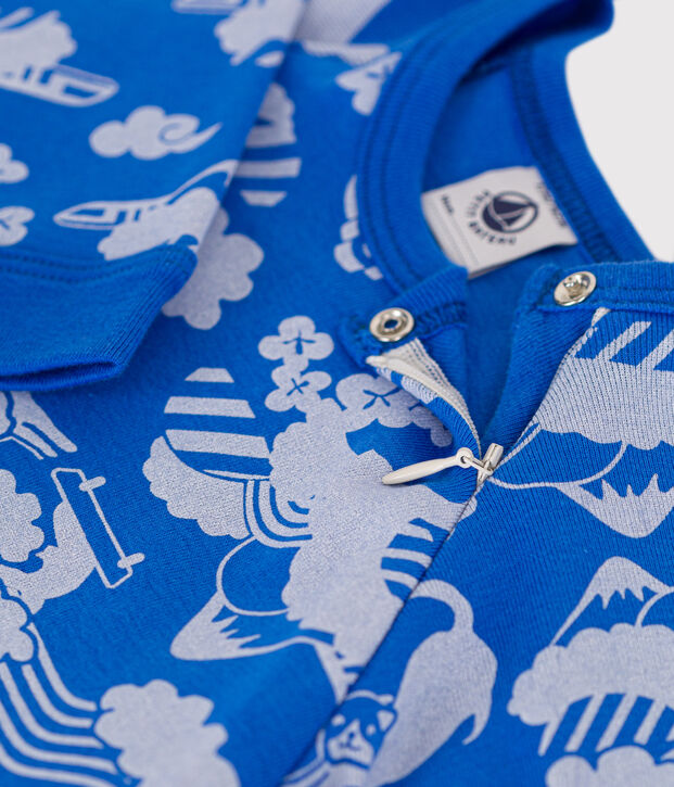 Pigiama con zip in cotone beb&egrave; blu/bianco