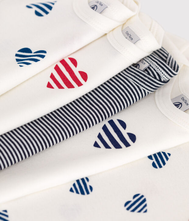 Set di 5 body a maniche corte in cotone con cuori a righe neonato multicolore