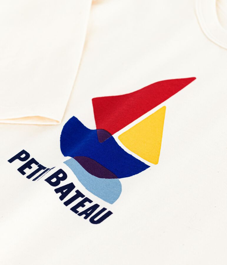 T-shirt a maniche lunghe in cotone con stampa bambina ecru