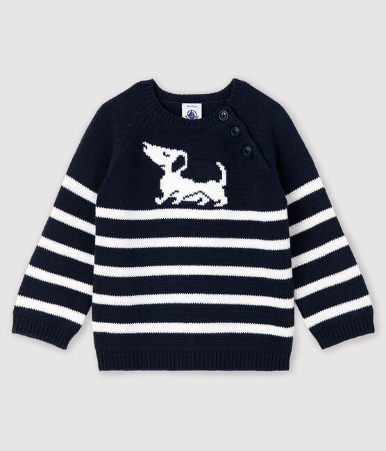 Pull a righe con fantasia bebè maschio blu SMOKING/bianco MARSHMALLOW