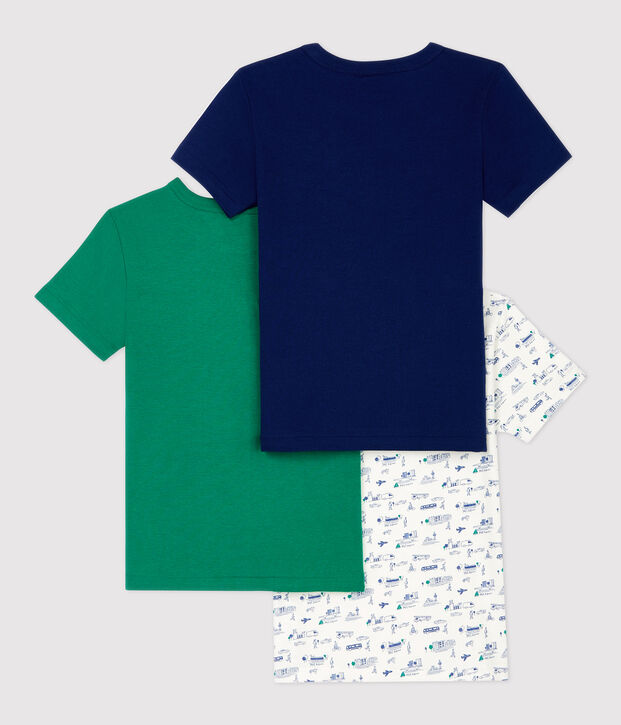 Cofezione da 3 t-shirt bambino maniche corte fantasia trasporti in cotone biologico multicolore