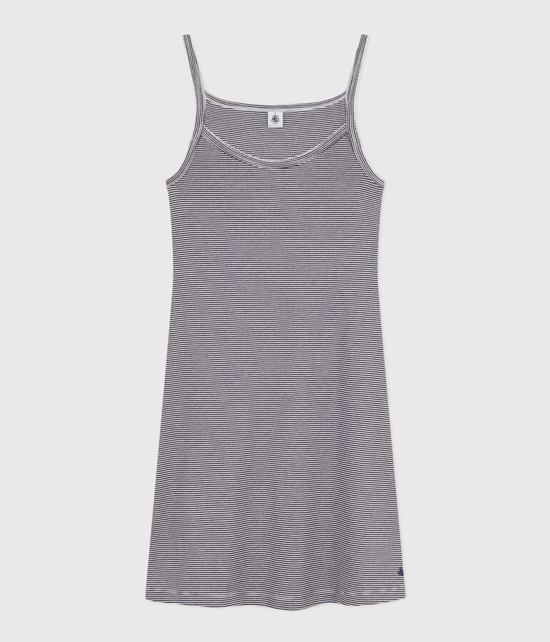 Camicia da notte corta in cotone rigato donna blu/bianco