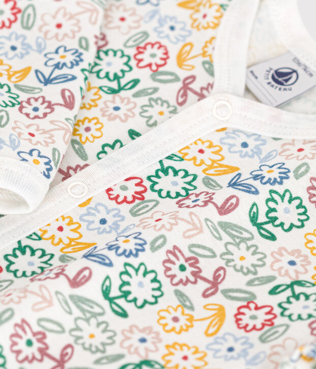 Pigiama beb&egrave; senza piedini in cotone stampato neonato bianco/multicolore