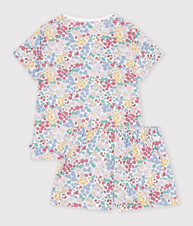 Pigiama corto in cotone a fiori bambina bianco/multicolore