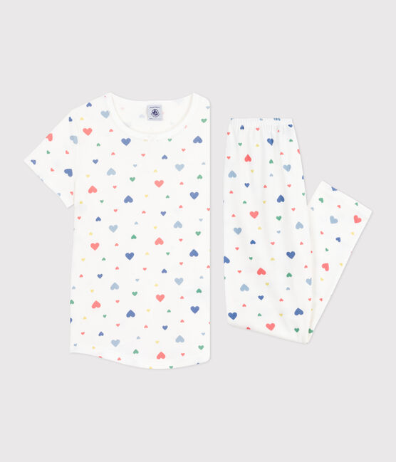 Pigiama a maniche corte e gamba lunga in cotone con stampa bambina bianco MARSHMALLOW/bianco MULTICO