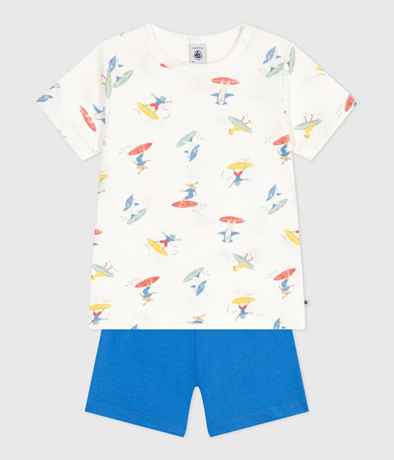 Pigiama corto in cotone con surfisti stampati bambino bianco MARSHMALLOW/bianco MULTICO