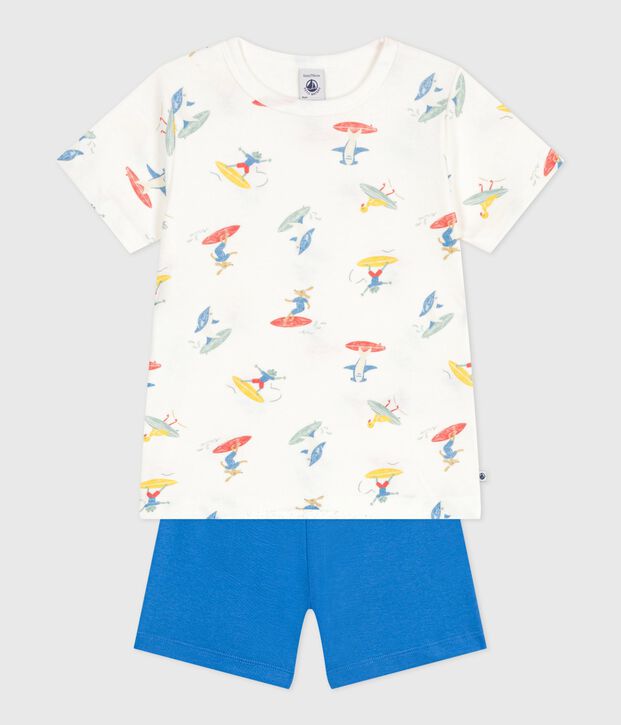 Pigiama corto in cotone con surfisti stampati bambino bianco/multicolore