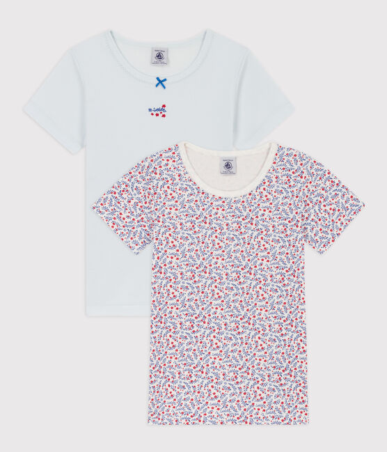 Confezione da 2 t-shirt bambina a maniche corte in cotone a fiori variante 1
