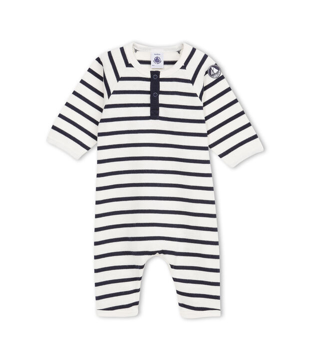 Coordinato beb&eacute; bambino in jersey pesante a righe bianco/blu