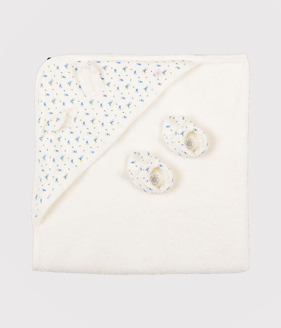 Cofanetto telo da bagno quadrato e babbucce neonato in spugna e cotone biologico bianco MARSHMALLOW/bianco MULTICO
