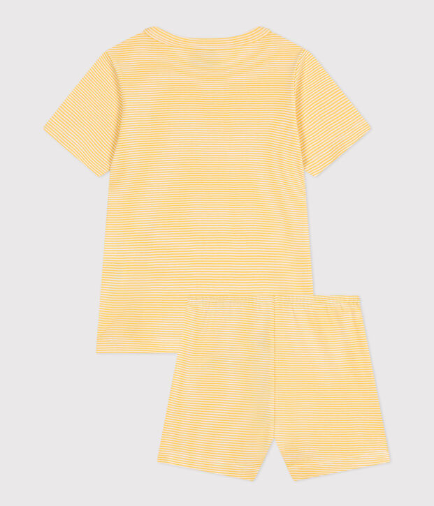 Pigiama corto in cotone a righe bambino giallo/bianco