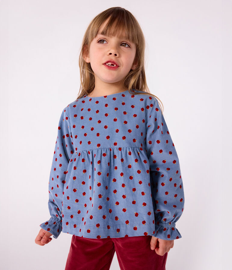 Blusa a maniche lunghe in velluto fantasia bambina blu/multicolore