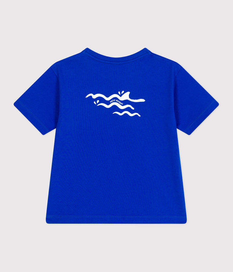 T-shirt a maniche corte in cotone con stampa bambino blu