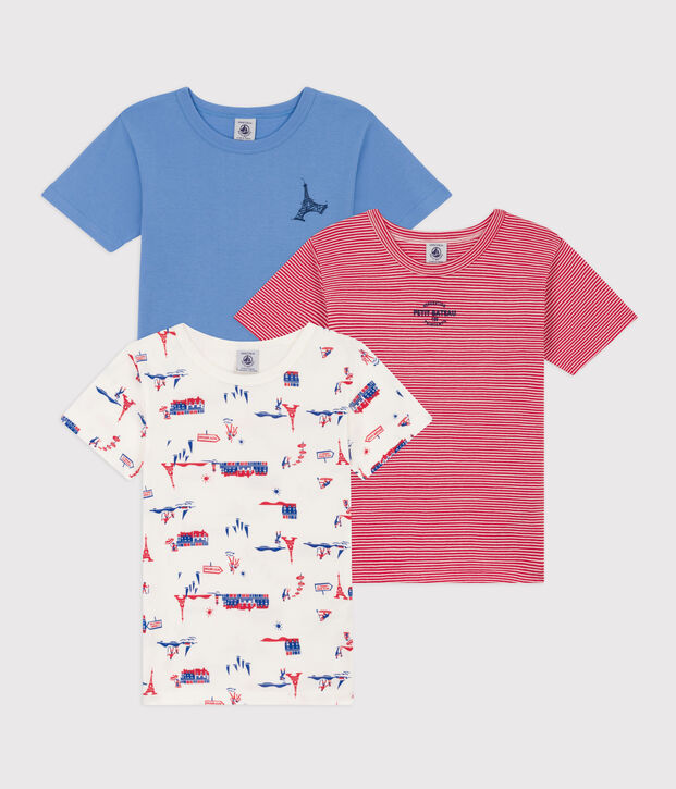 Confezione da 3 t-shirt manica corta fantasia Parigi bambino in cotone multicolore