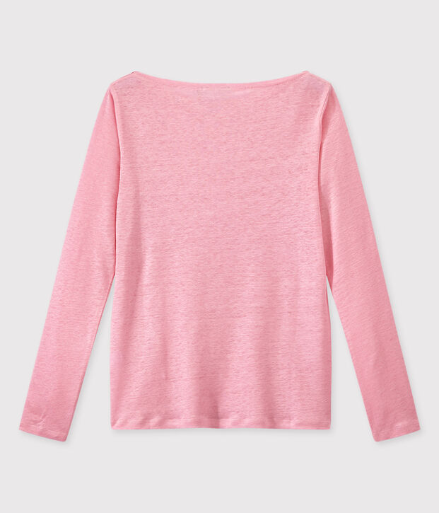 T-shirt donna a maniche lunghe in lino iridescente rosa/grigio
