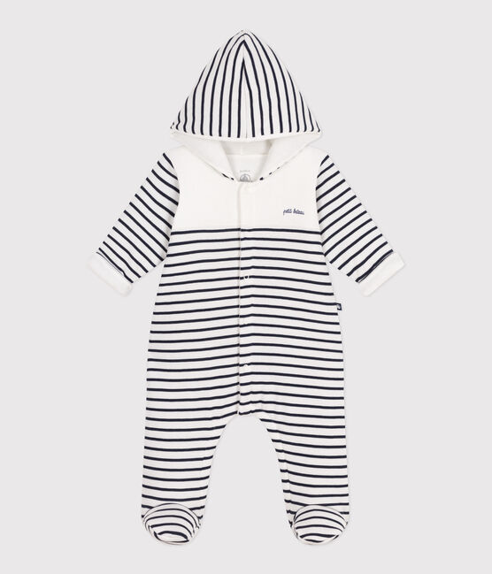 Tutina imbottita con cappuccio e piedini a righe neonato bianco MARSHMALLOW/blu SMOKING