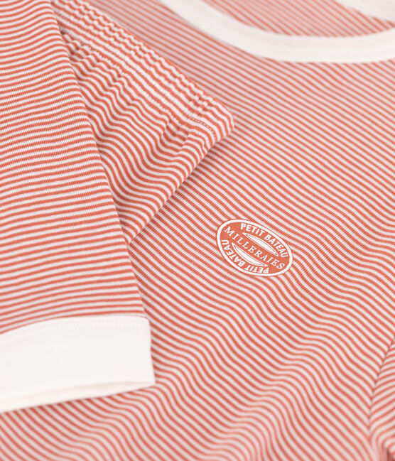 Pigiama millerighe unisex in cotone rosa BRANDY/bianco MARSHMALLOW