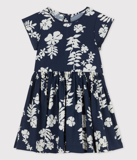Abito a manica corta in popeline bambina blu MEDIEVAL/bianco MARSHMALLOW