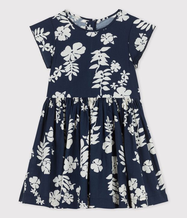 Abito a manica corta in popeline bambina blu/bianco
