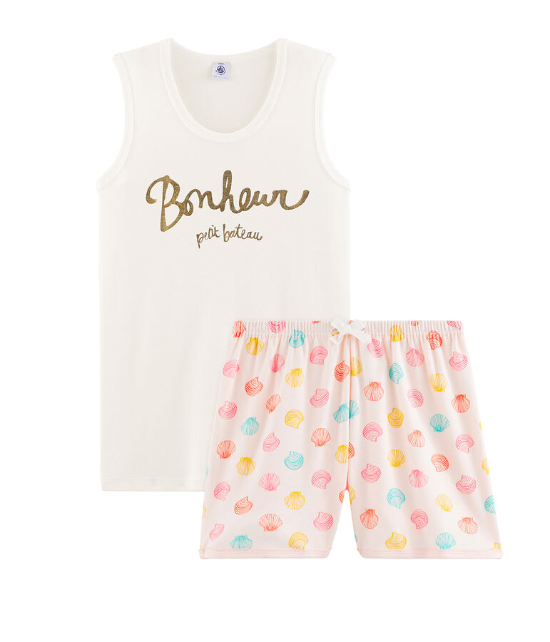 Pigiama corto ragazza a costine rosa FLEUR/bianco MULTICO