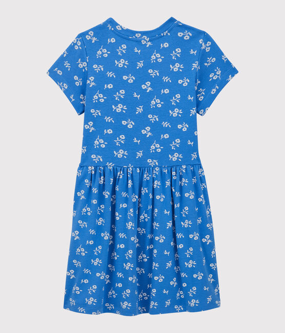 Abito bambina a maniche corte in cotone blu BRASIER/grigio MARSHMALLOW