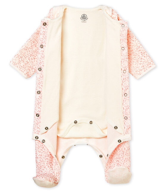 Bodygiama stampato in ciniglia per bebé femmina bianco MARSHMALLOW/rosa JOLI