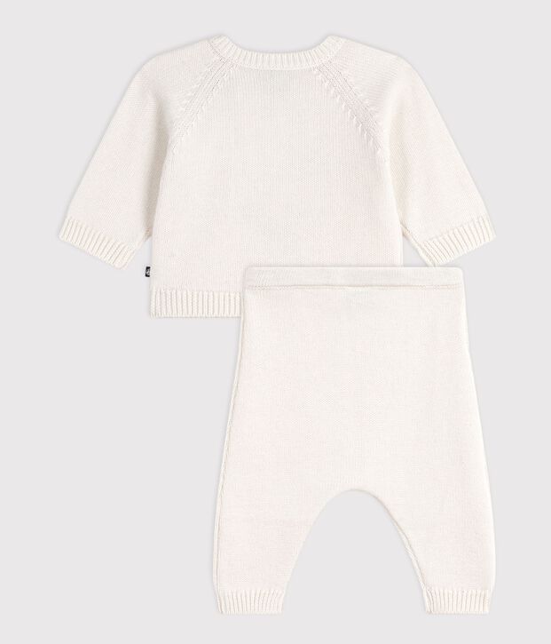 Completo 2 pezzi in maglia di lana e cotone con motivo balena neonato bianco
