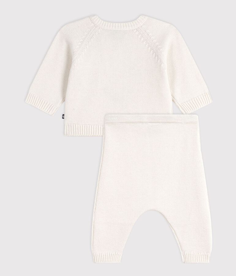 Completo 2 pezzi in maglia di lana e cotone con motivo balena neonato bianco MARSHMALLOW