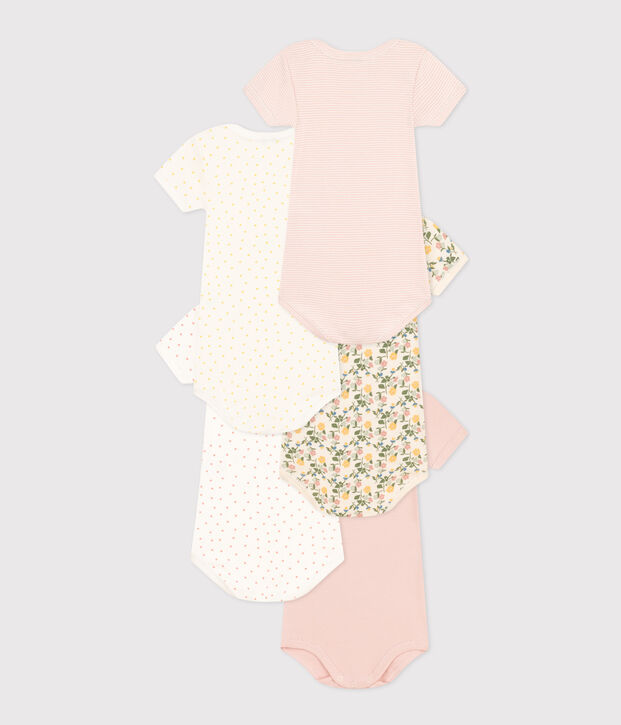 Confezione da 5 body beb&egrave; manica corta a fiori in cotone multicolore