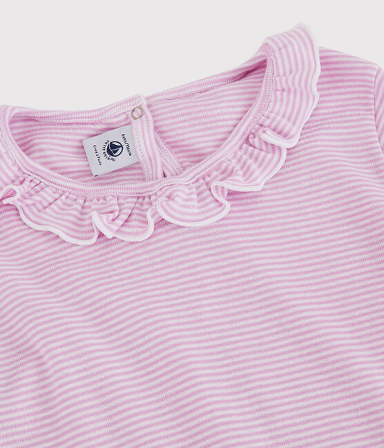 Pigiama a righe bambina in cotone e Lyocell rosa BOHEME/bianco MARSHMALLOW