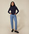 T-shirt L'Iconique donna in costa 2x2 con collo a lupetto blu SMOKING