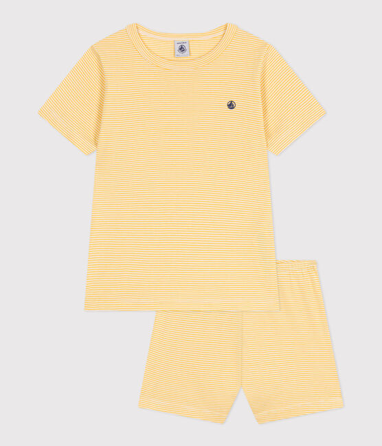 Pigiama corto in cotone a righe bambino giallo BLE/bianco MARSHMALLOW