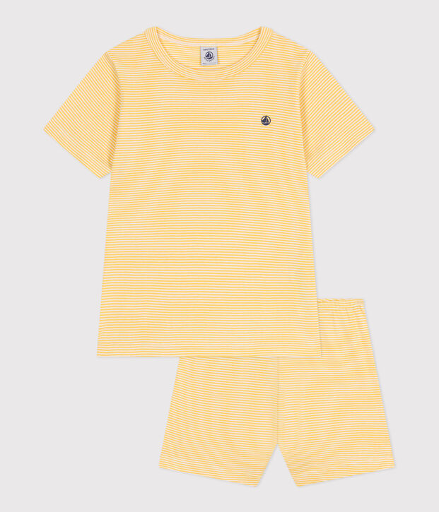 Pigiama corto in cotone a righe bambino giallo/bianco