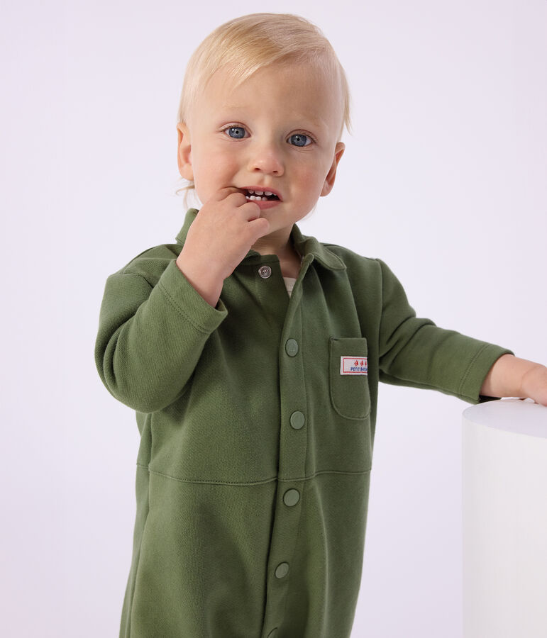 Tutina lunga in cotone tinta unita neonato verde OLIVINE